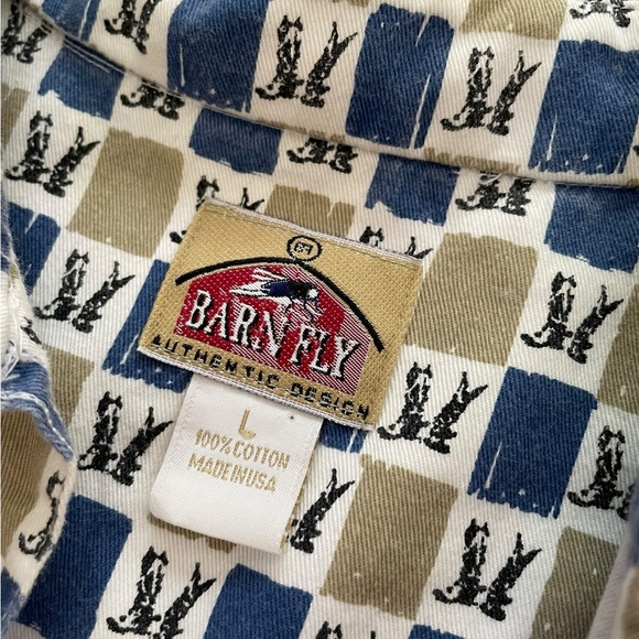 Barn Fly Western Rodeo Ranch Farm Country Cowgirl Boot Checkered Button Up Shirt - Picture 4 of 4